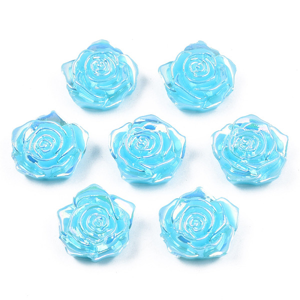 

PandaHall Opaque ABS Plastic Cabochons, AB Color Plated, Rose, Deep Sky Blue, 18x17x6.5mm ABS Plastic Flower