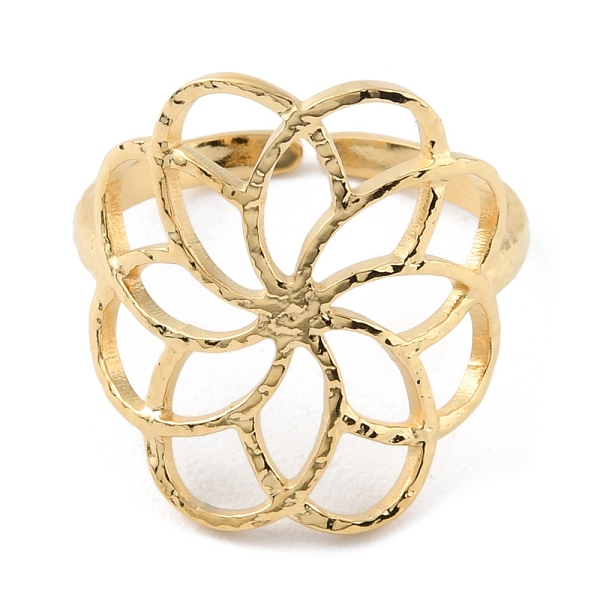 

PandaHall 304 Stainless Steel Hollow Flower Open Cuff Rings, Real 14K Gold Plated, Inner Diameter: 17mm 304 Stainless Steel