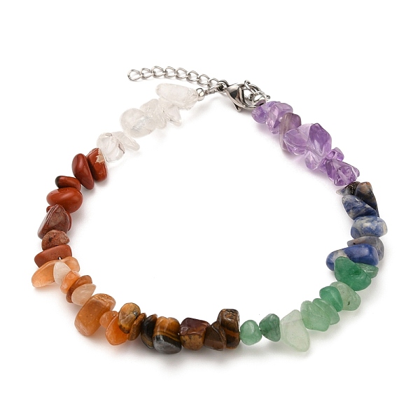 

PandaHall Chakra Jewelry, Chip Natural Gemstone Beads Anklets, with 304 Stainless Steel Lobster Claw Clasps, 9 inch(23cm) Mixed Stone