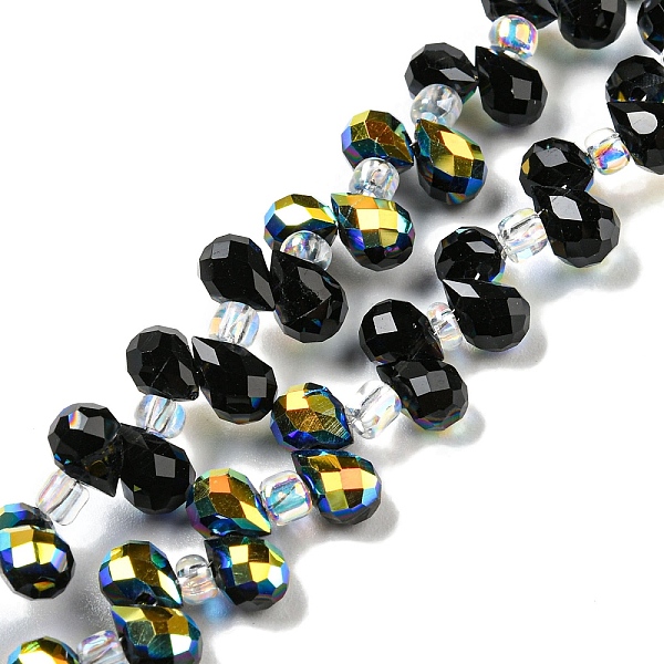 

PandaHall Electroplate Transparent Glass Beads Strands, AB Color Plated, Faceted Teardrop, Top Drilled, Black, 6x4mm, Hole: 0.8mm, about...