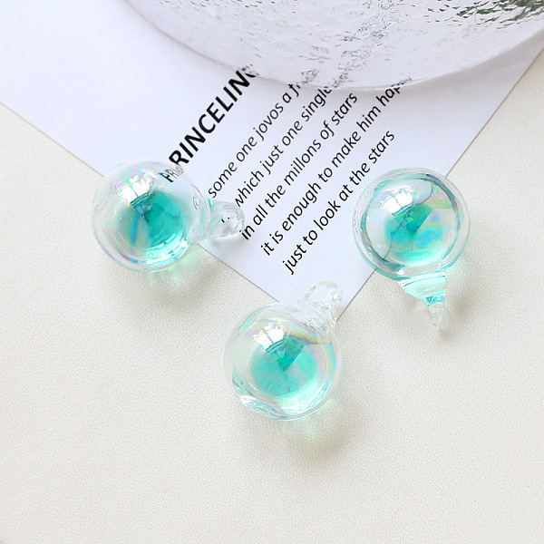 

PandaHall Glass Pendant, Round Ball Charms, Medium Turquoise, 28x20mm Glass Round