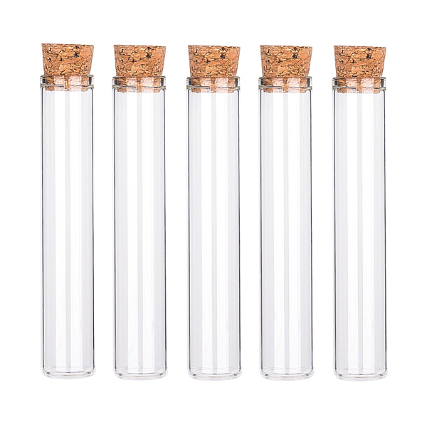 PandaHall Empty Glass Bottles, with Wood Cover, Wishing Bottle, Clear, 2x13.35cm, capacity: about 30ml, 20pcs/box Glass Column Clear