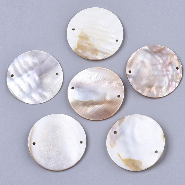 

PandaHall Natural Freshwater Shell Links, Flat Round, Seashell Color, 44~45x2.5~4mm, Hole: 2mm Shell Flat Round