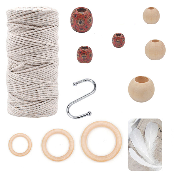 

PandaHall DIY Cotton Macrame Pendant Decorations Kit, Wood Holder Boho Style Hanging Wall Decoration, Mixed Color, 154pcs/set Feather..., Multicolor