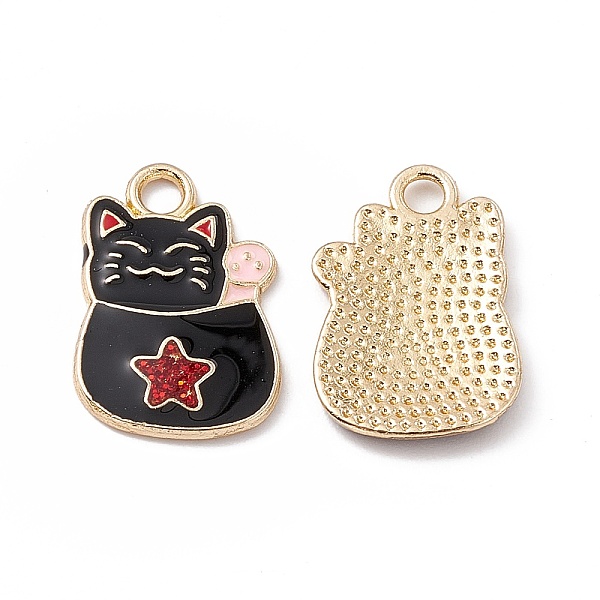 

PandaHall Alloy Enamel Pendants, Cat with Star Charm, Golden, Black, 18.5x12.5x1.5mm, Hole: 2mm Alloy+Enamel Cat Shape Black