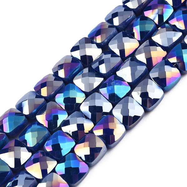 

PandaHall Electroplate Opaque Solid Color Glass Beads Strands, AB Color Plated, Faceted, Square, Medium Blue, 6x6x4.5mm, Hole: 1.2mm, about...