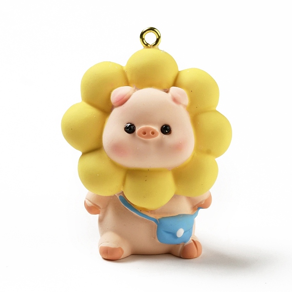 

PandaHall Opaque Resin Big Pendants, with Golden Tone Iron Loops, Pig Charm with Cherry blossoms, Yellow, 51x38.5x27mm, Hole: 2.5mm...