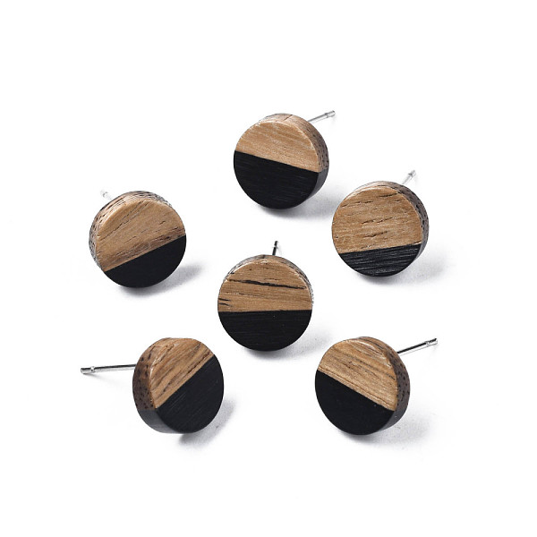 

PandaHall Opaque Resin & Walnut Wood Stud Earrings, with 316 Stainless Steel Pins, Flat Round, Black, 10mm, Pin: 0.7mm Wood Flat Round Black