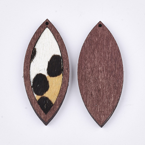 

PandaHall Eco-Friendly Cowhide Leather Big Pendants, with Dyed Wood, Horse Eye with Leopard Print, Colorful, 53x22x4mm, Hole: 1.2mm Leather...