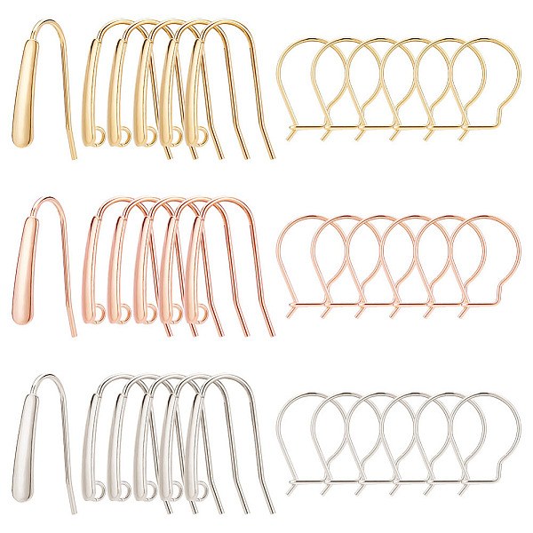 

PandaHall BENECREAT 60Pcs 6 Style 304 Stainless Steel Ear Wire Hooks, 3 Color Wire Kidney Ear Wires French Wire Hooks Findings with...