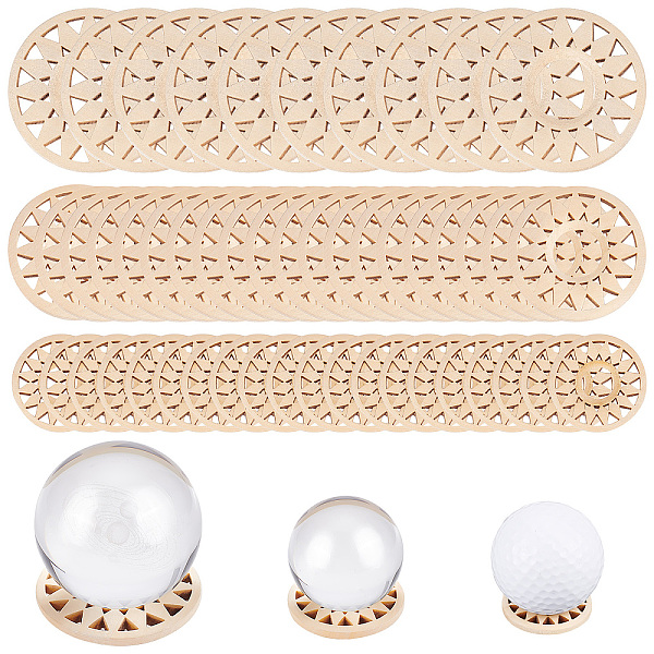 

PandaHall CRASPIRE 50Pcs 3 Styles Wood Crystal Ball Holder Sunflower Wooden Sphere Display Stand Rack Base Holder Grid Board Wood Light...
