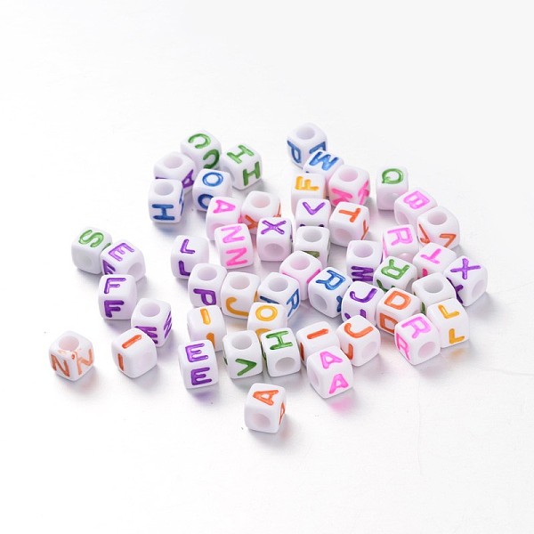

PandaHall Mixed Style Opaque Acrylic European Large Hole Beads, Horizontal Hole, Letter Cube, Mixed Color, 7x7x7mm, Hole: 4mm, about..., Multicolor
