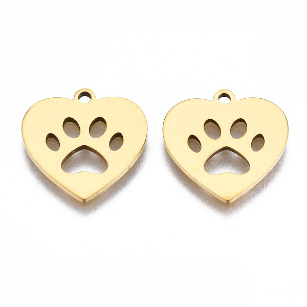 

PandaHall 201 Stainless Steel Pet Pendants, Laser Cut Pendants, Heart with Dog Footprint, Golden, 15x14.5x1mm, Hole: 1.4mm 201 Stainless...