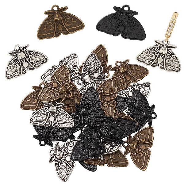 

PandaHall 30Pcs 3 Colors Tibetan Style Alloy Pendants, Moth with Moon Phase Charm, Mixed Color, 17.4x25mm, 10pcs/color Alloy Insects
