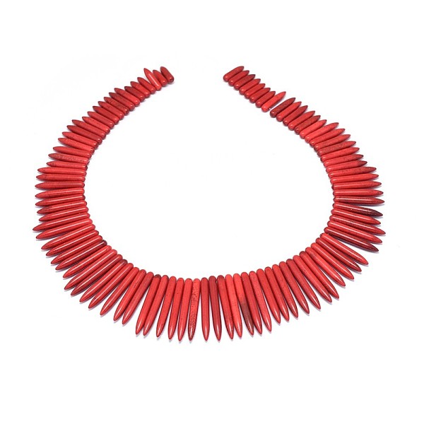 

PandaHall Synthetic Turquoise Graduated Spike Beads Strands, Tusk Shape, Red, 20~49x4.5~5mm, Hole: 1.2mm, about 99pcs/strand, 16.9~17.7 inch...