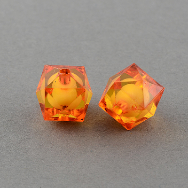 

PandaHall Transparent Acrylic Beads, Bead in Bead, Faceted Cube, Orange Red, 10x9x9mm, Hole: 2mm, about 1050pcs/500g Acrylic Cube Red