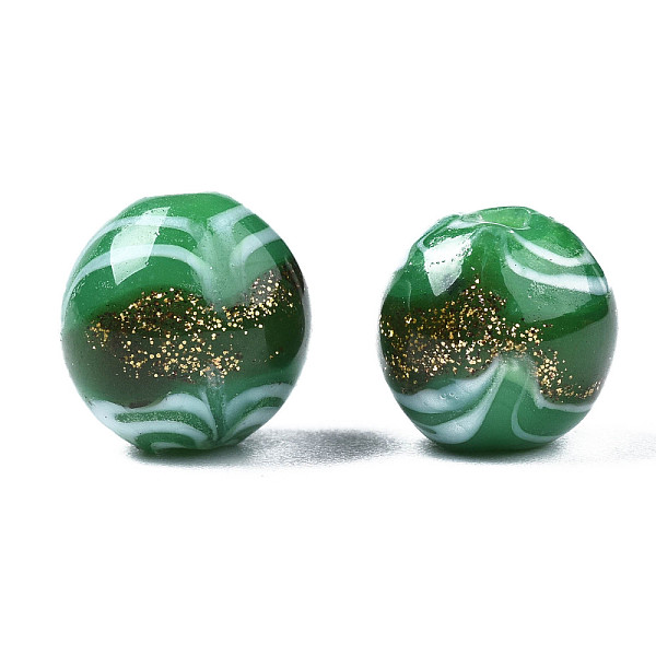 

PandaHall Handmade Gold Sand Lampwork Beads, Round, Sea Green, 9~10x8~10mm, Hole: 1.6mm Lampwork Round