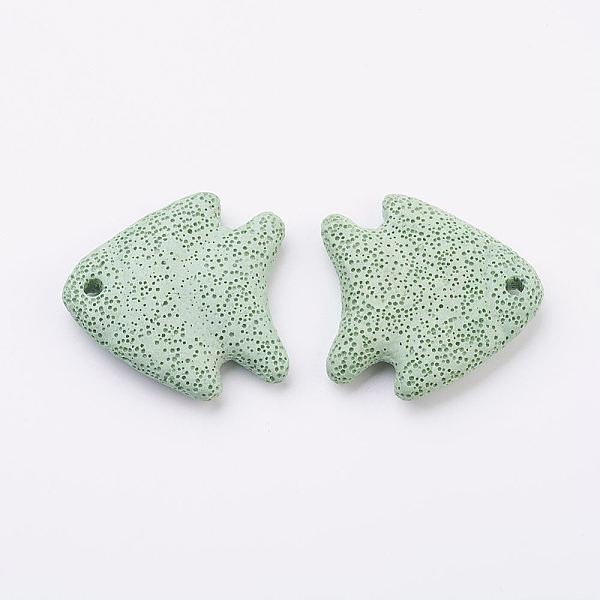 

PandaHall Natural Lava Rock Big Pendants, Fish, Dyed, Light Green, 54~56x52~53x10~11mm, Hole: 4mm Lava Rock Fish