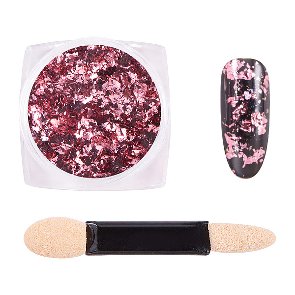 

PandaHall Flake Foil Nail Art Glitter Powder, Nail Art Decoration, with One Brush, Flamingo, 30x30x17mm, about 0.3g/box Plastic Others Pink
