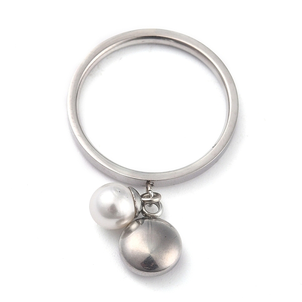 

PandaHall Dual-use Items, 304 Stainless Steel Finger Rings or Pendants, with Plastic Round Beads, Flat Round, White, Stainless Steel Color...