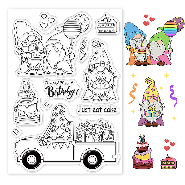 PandaHall GLOBLELAND Birthday Party Clear Stamps Gnome Birthday Cake Silicone Clear Stamp Seals for Cards Making DIY Scrapbooking Photo...