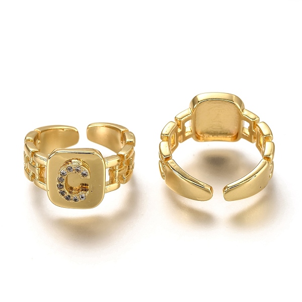 

PandaHall Brass Micro Pave Clear Cubic Zirconia Cuff Rings, Open Rings, Long-Lasting Plated, Rectangle, Golden, Letter.C, US Size 7 1/4...