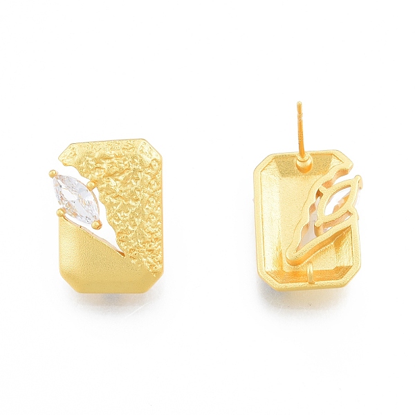 

PandaHall Rack Plating Brass Stud Earring Finding, with Glass and Vertical Loops, Nickel Free, Rectangle, Matte Gold Color, 19x14mm, Hole..., Clear