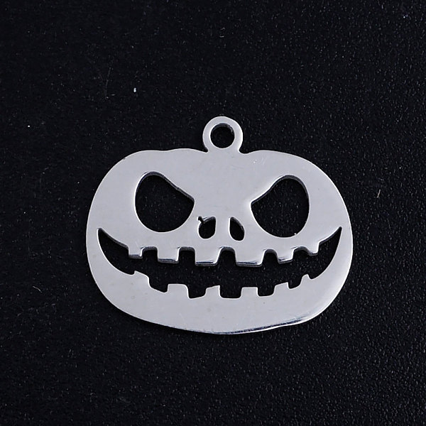 

PandaHall 201 Stainless Steel Charms, For Halloween, Pumpkin Jack-O'-Lantern Jack-o-Lantern, Stainless Steel Color, 14.5x17.5x1mm, Hole...