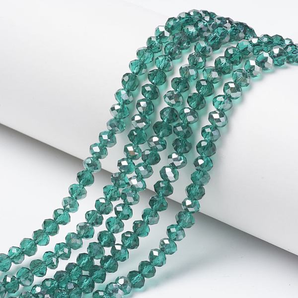 

PandaHall Electroplate Transparent Glass Beads Strands, Half Gray Plated, Faceted, Rondelle, Light Sea Green, 6x5mm, Hole: 1mm, about...