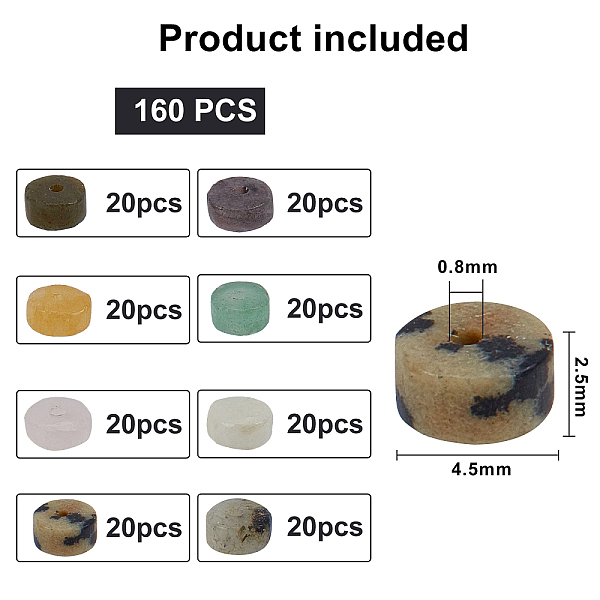 

PandaHall Natural Jade Beads Strands, Heishi Beads, Flat Round/Disc, 4.5x2.5~3.8mm, Hole: 0.8mm, 160pcs/box Mixed Stone Disc