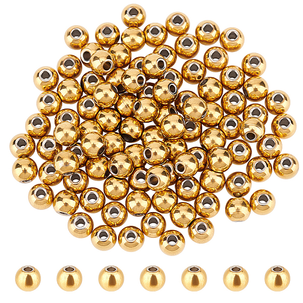 

PandaHall 100 Pcs 304 Stainless Steel Round Beads, 4mm Metal Spacer Beads Golden Beads Smooth Loose Beads for DIY Bracelet Necklace Earring...