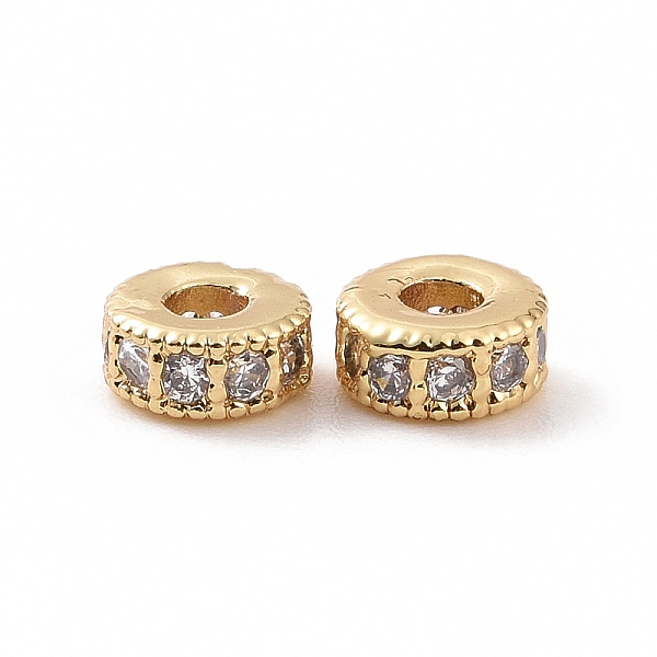

PandaHall Brass Micro Pave Cubic Zirconia Beads, Flat Round, Golden, 4x2mm, Hole: 1mm Brass+Cubic Zirconia Flat Round Clear