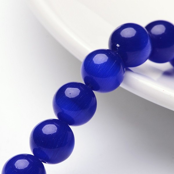 

PandaHall Cat Eye Beads, Round, Medium Blue, 10mm, Hole: 0.8mm, about 39pcs/strand, about 15 inch Glass Round Blue