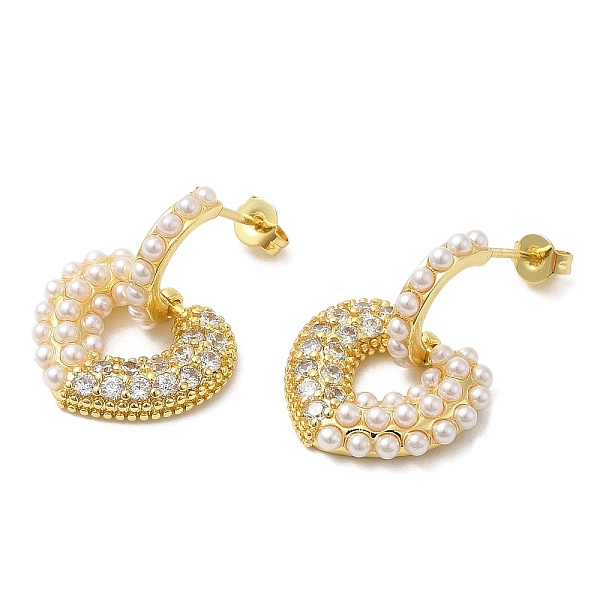 

PandaHall Rack Plating Brass Heart Dangle Stud Earrings with Plastic Pearl, Cubic Zirconia Earrings, Cadmium Free & Lead Free, Real 18K Gold..., Clear