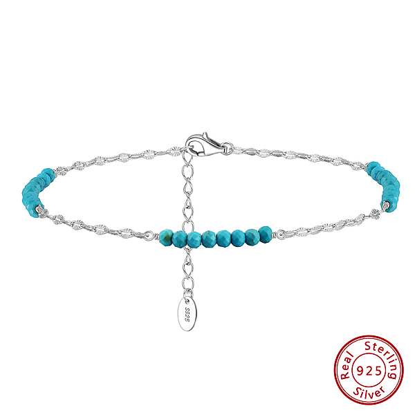 

PandaHall 925 Sterling Silver Dapped Chain Anklet, Synthetic Turquoise Beads Anklet, Real Platinum Plated, 8-1/2 inch(21.7cm) Sterling...