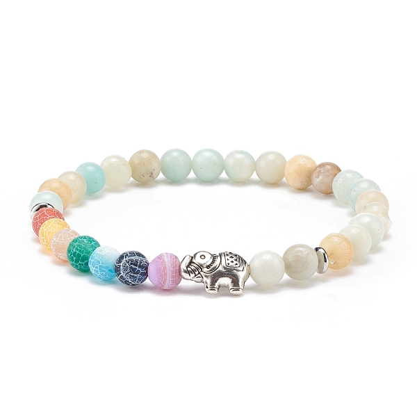 

PandaHall Natural Amazonite & Agate Round Beaded Stretch Bracelet with Alloy Elephant, Gemstone Jewelry for Women, Inner Diameter: 2-1/8...