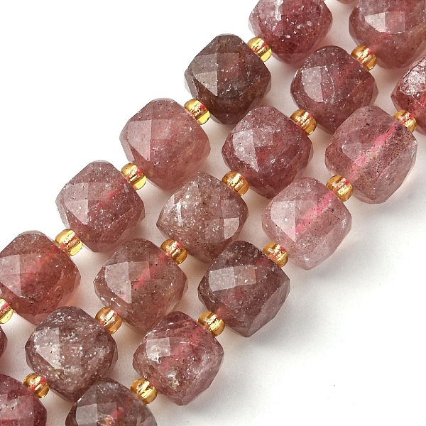 

PandaHall Natural Strawberry Quartz Beads Strands, with Seed Beads, Faceted Cube, 8~9x8~9x8~9mm, Hole: 0.9~1mm, about 35~39pcs/strand...