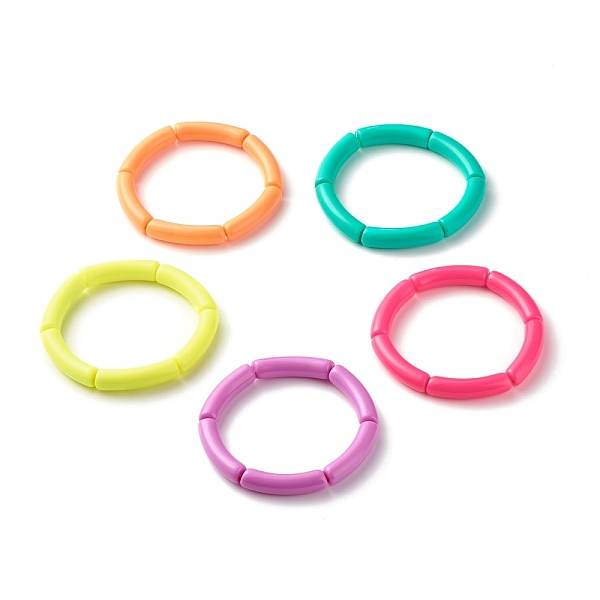 

PandaHall Candy Color Chunky Acrylic Curved Tube Beads Stretch Bracelets for Women, Mixed Color, Inner Diameter: 2-1/8 inch(5.3cm) Acrylic..., Multicolor