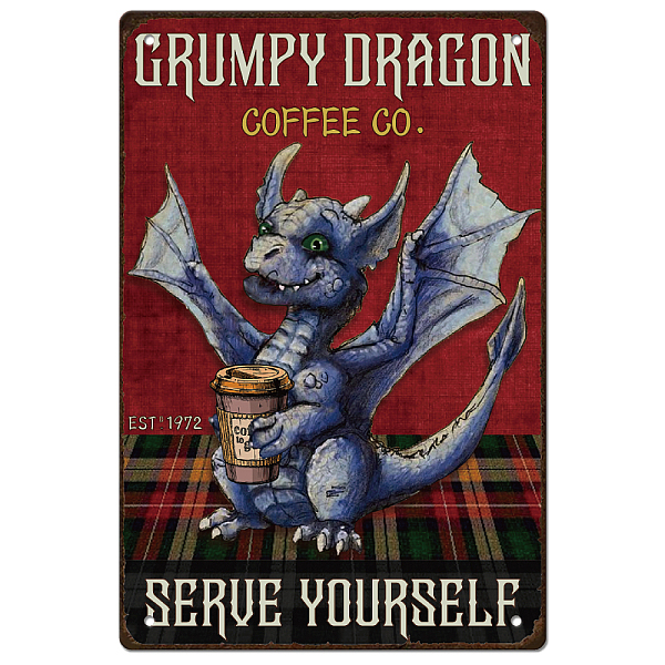 

PandaHall SUPERDANT Metal Tin Sign Grumpy Dragon Coffee Metal Tin Sign Retro Serve Yourself Cafe Wall Decor Plaque Vintage Man Cave Bar...