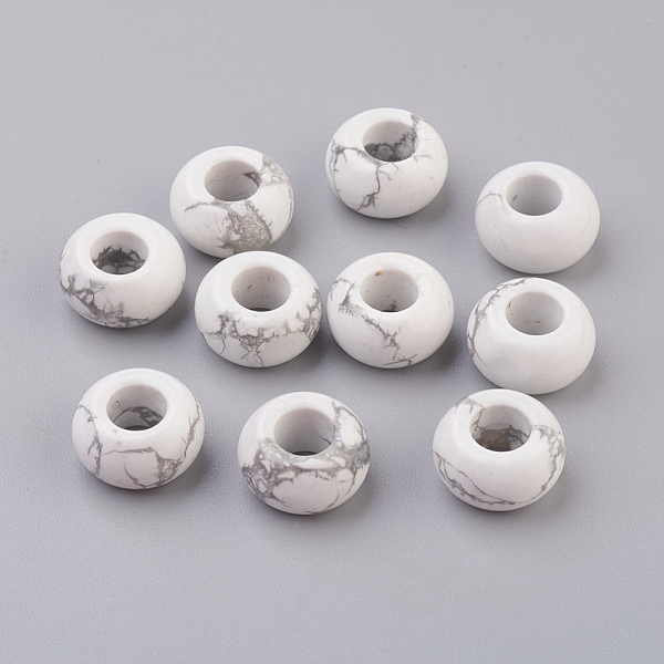 

PandaHall Natural Howlite European Beads, Large Hole Beads, Rondelle, 14x7~8mm, Hole: 6mm Howlite Rondelle