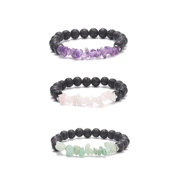 

PandaHall Natural Mixed Stone Chips Stretch Bracelets, Natural Lava Rock Round Beaded Bracelet for Women, Inner Diameter: 2-1/8 inch(5.3cm)...