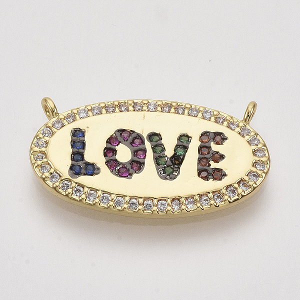 

PandaHall Brass Micro Pave Cubic Zirconia Pendants, Oval with Word Love, Nickel Free, Colorful, Real 18K Gold Plated, 12.5x24x2mm, Hole: 1mm...