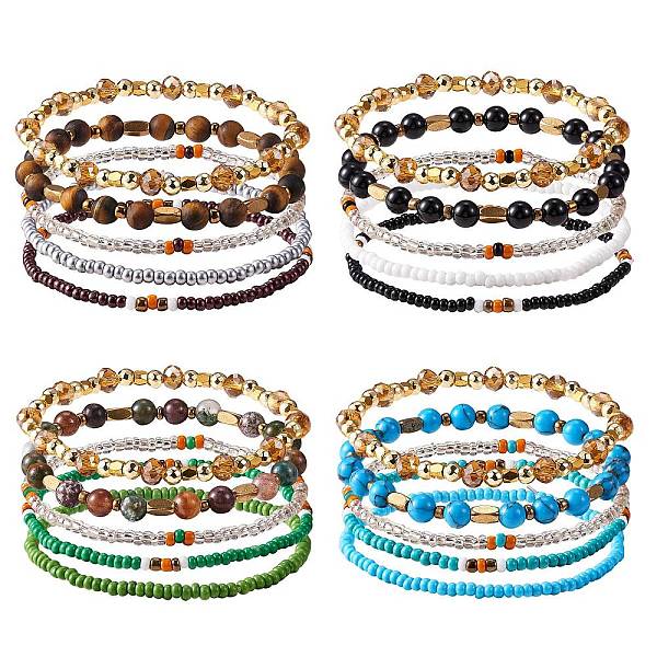 

PandaHall 4 Set 4 Style Gemstone Mixed Beaded Stretch Bracelets Set, Glass Seed Stackable Bracelets for Women Girls, Inner Diameter: 2-1/8~2...
