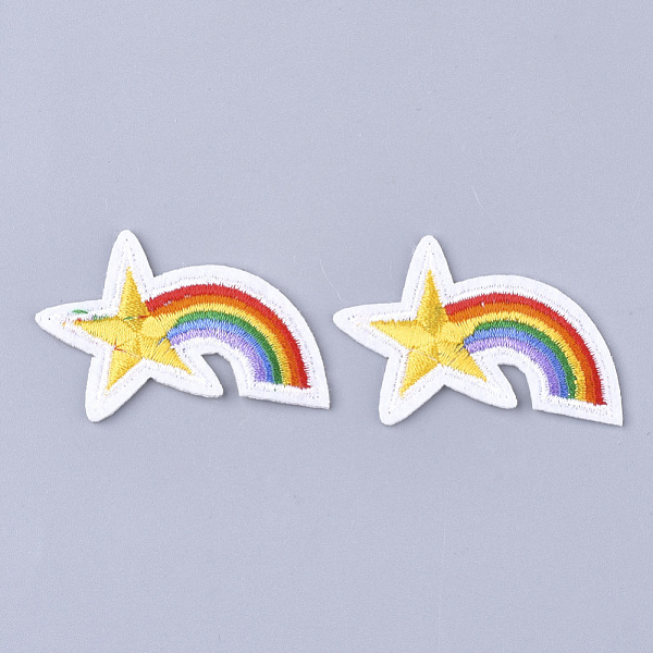PandaHall Computerized Embroidery Cloth Iron On Patches, Costume Accessories, Appliques, Rainbow with Star, Colorful, 34x52x1.5mm Cloth...