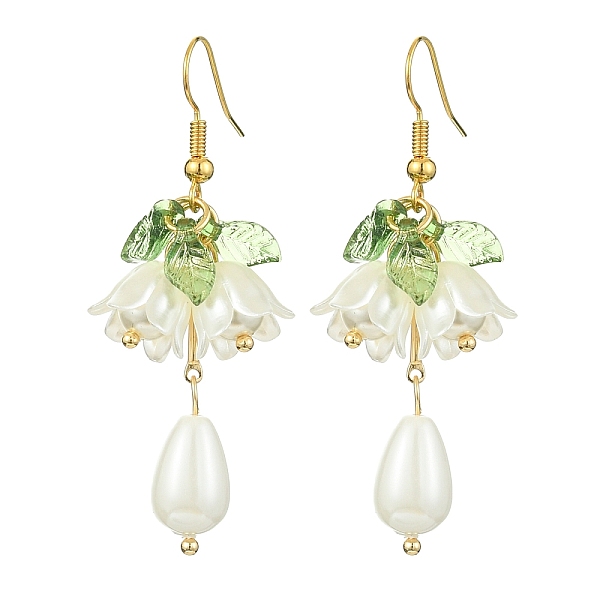 

PandaHall Natural Pearl & Acrylic Flower Dangle Earrings, Alloy Earrings, White, 50~54x20mm Pearl Flower White
