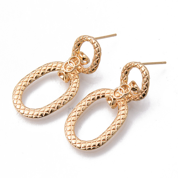 

PandaHall Brass Stud Earrings, Dangle Earrings, Nickel Free, Oval, Real 18K Gold Plated, 36mm, Pin: 0.7mm Brass Oval