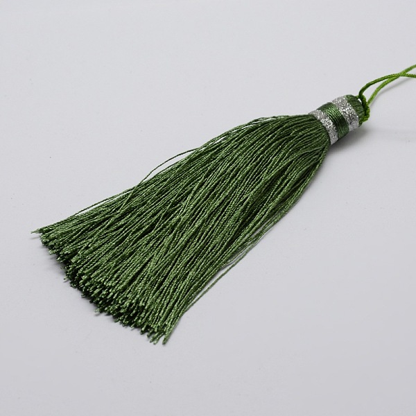 

PandaHall Nylon Tassels Big Pendant Decorations, Yellow Green, 95x10.5mm Nylon Green