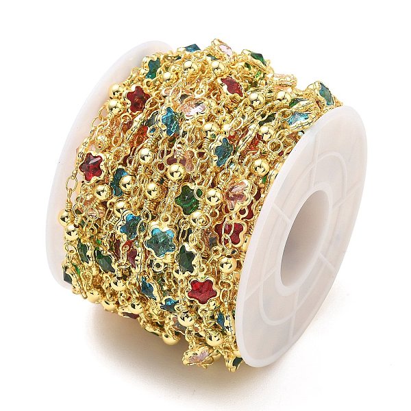 Chaînes à maillons en laiton plaqué fleur micro-pavé de zircone cubique
