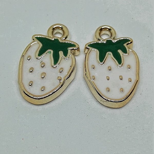 

PandaHall Alloy Enamel Pendants Accessories, for Jewelry Making, Strawberry, Golden, White, 18x11x3mm Alloy+Enamel Fruit White