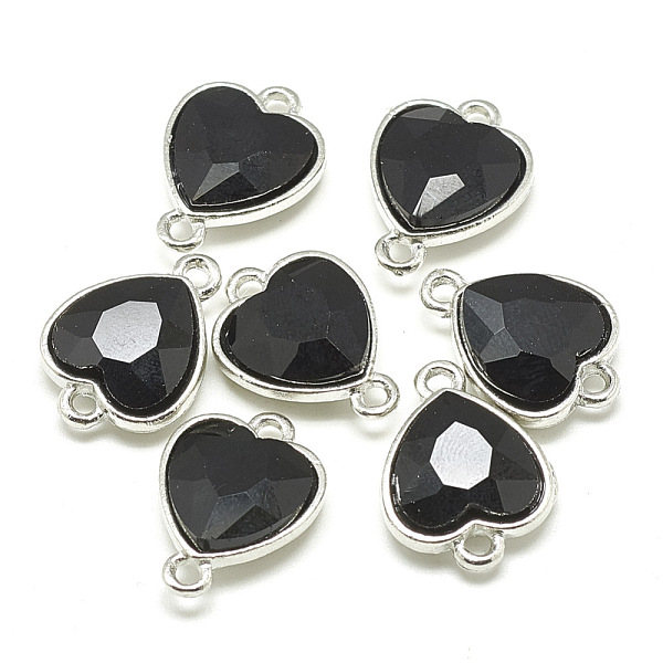 

PandaHall Alloy Glass Links connectors, Heart, Platinum, Black, 19~20x14~15x6mm, Hole: 2mm Alloy+Glass Heart Black